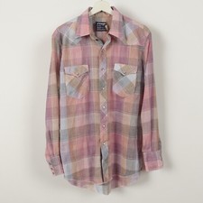Vintage 70s Wrangler Pro Rodeo Plaid Western Large Shirt Pearl Snap Made in USA