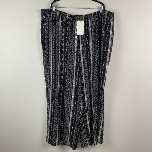 Woman Within Wide Leg Pull On Pants Size 32W Black White Pockets