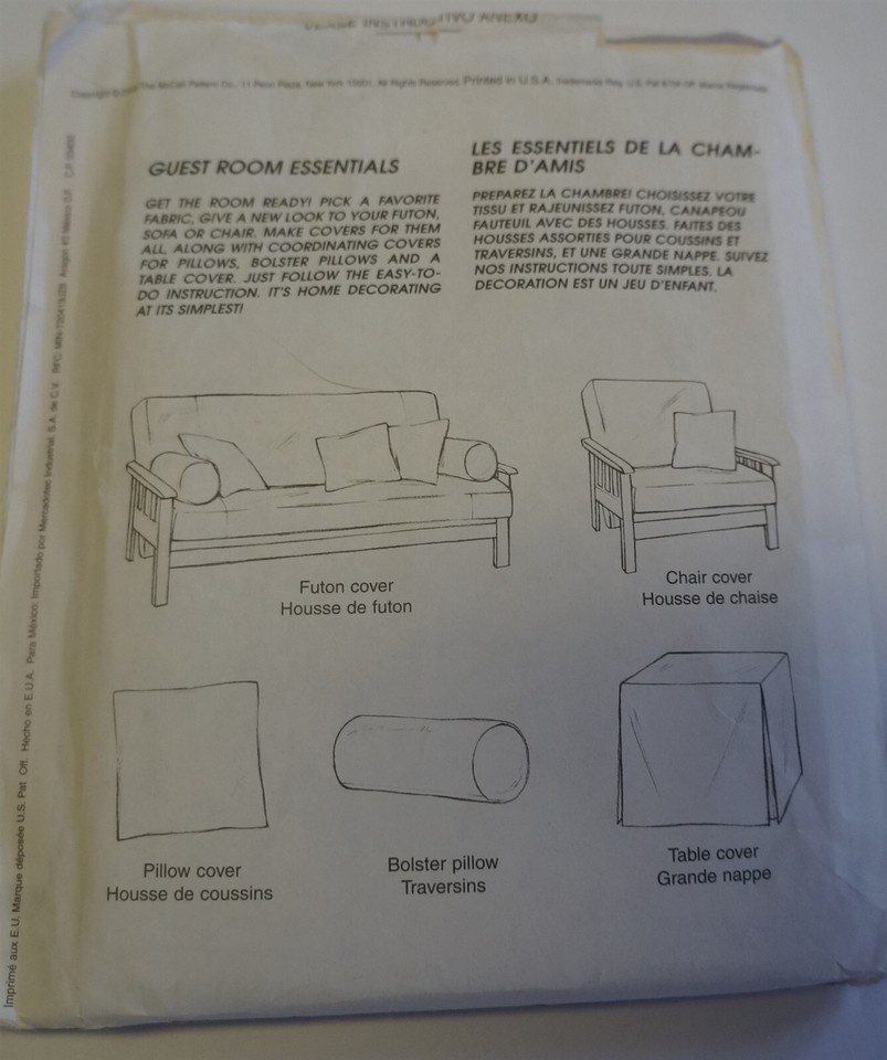 McCalls 2829 Guest Room Essentials Futon Cover Sewing Pattern eBay