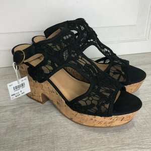 black lace wedge shoes