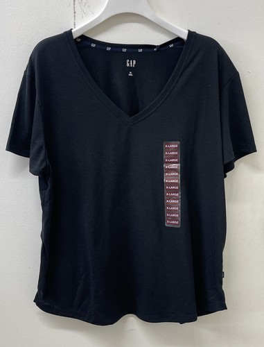 NWT GAP Ladies Short Sleeve Soft V-Neck Slub Tee XL BLACK