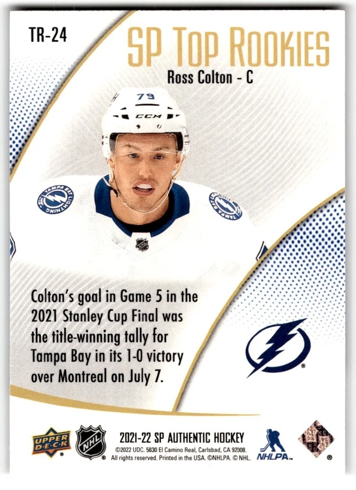 2021-22 SP Authentic Top Rookies Blue Ross Colton Rookie #TR-24 - Image 2 of 2