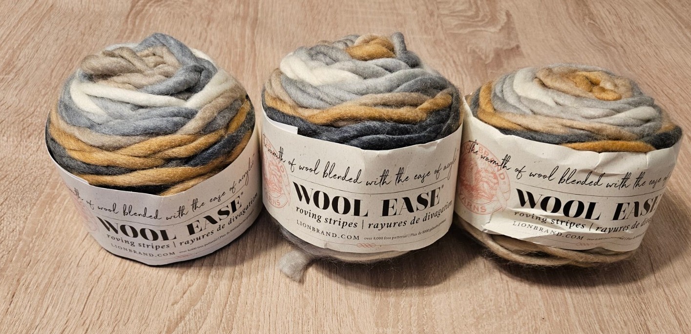 Lion Brand Wool Ease Roving Stripes Yarn Lot of 3 Discontinued Birch