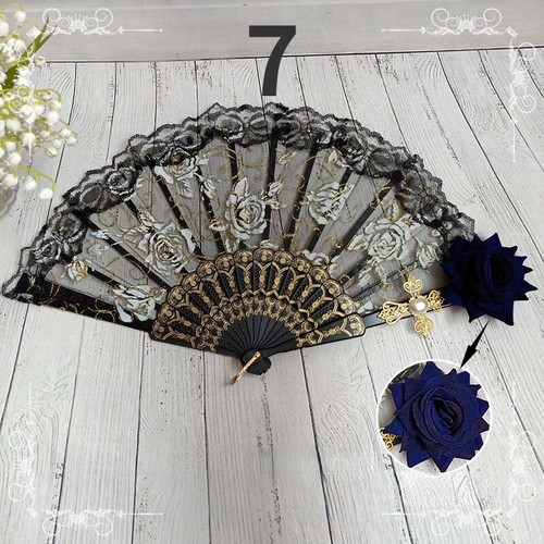 1X Blumen Spitze Handfächer 3D Rose Dekors Faltbar Europäische Retro Lolita Goth - Bild 18 von 18