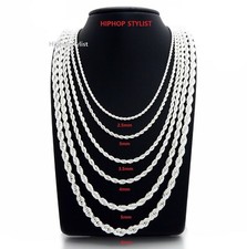 Mens Rope Chain Necklace Bracelet 2.5mm to 6mm 925 Silver Plated 18, 20, 24, 30"