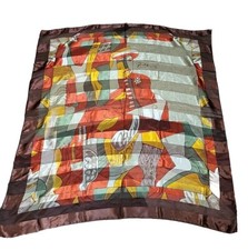 Picasso Art Scarf   Brown/Rust/Beige   Pre-Owned   37   x 40   