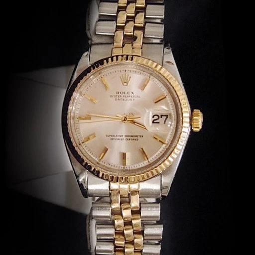 Rolex Datejust Hombres 2 Tonos Oro 14K Acero Inoxidable Reloj Plata Jubileo Banda 1601