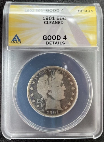 1901 P G4 Details Barber Half ANACS Certified