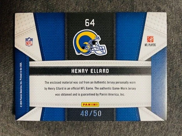2010 Panini Certified Henry Ellard Game Used Worn Jersey Patch Relic /50 Rare - Image 2 of 2