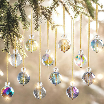 UXORSN 12 Stück Christbaum Kristall Kugel Ornamente 25 mm Glas Weihnachtskugeln