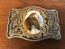 Unisex Decorative Metal Belt Buckle with Colorful Horse Button Rosette