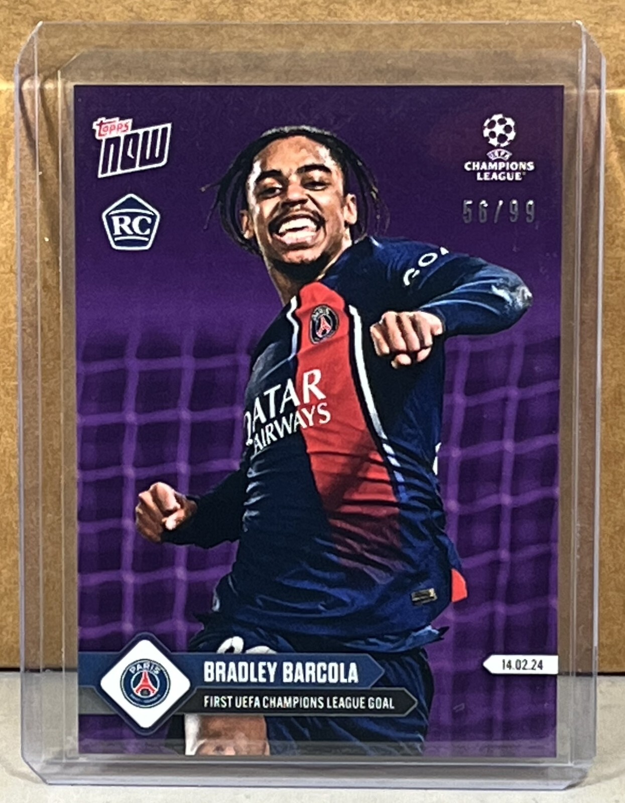 2023 TOPPS NOW #95 BRADLEY BARCOLA PARIS SAINT-GERMAIN RC Purple Parallel 56/99