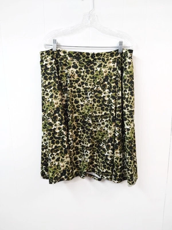 Falda Ashley Stewart NUEVA CON ETIQUETAS WM Plus18 Verde Estampado Leopardo Falda Hecha en EE. UU. Foto 2 de 3