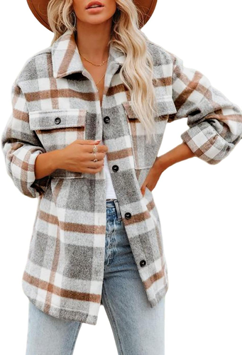 Beaully Women's Flannel Plaid Shacket | Long Sleeve Button-Down Jacket - Picture 11 of 11