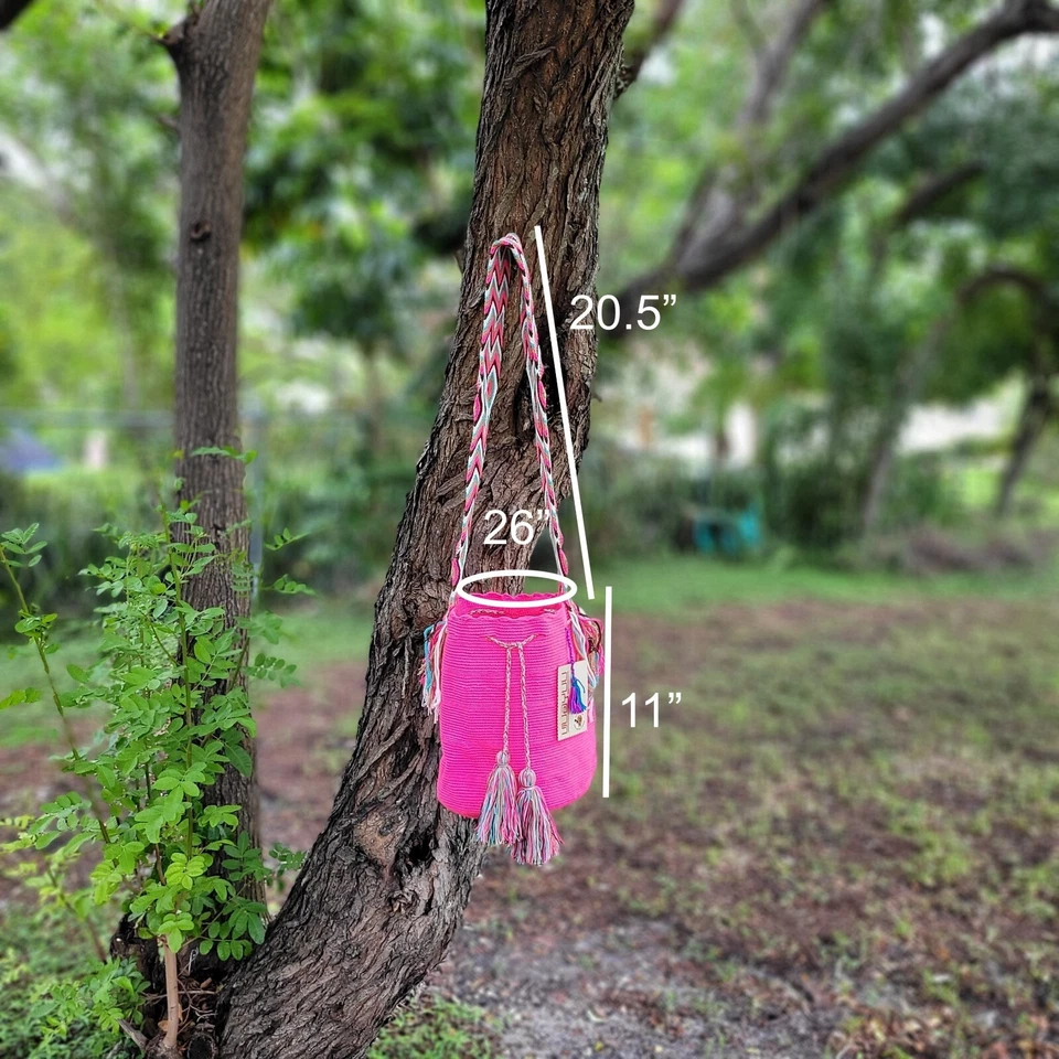 NUEVO CON ETIQUETAS 🔥 Bolso Mochila Wayuu Grande Colombiano Hecho a Mano Sólido Informal Calidad Superior ROSA Foto 2 de 4