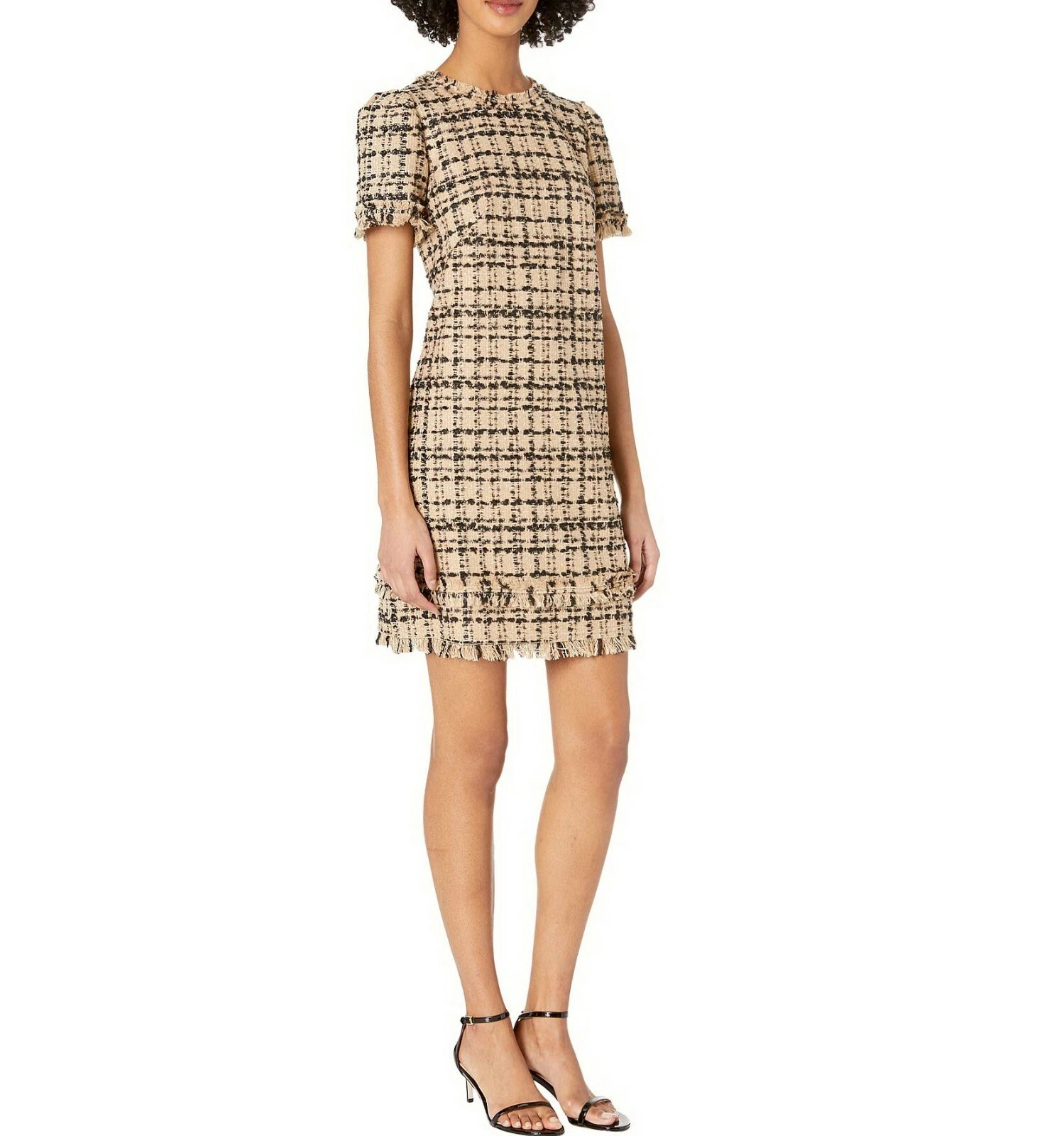 Abito in tweed con tubino scollo gioiello Kate Spade nuovo con etichette arachidi arrosto nero taglia 10