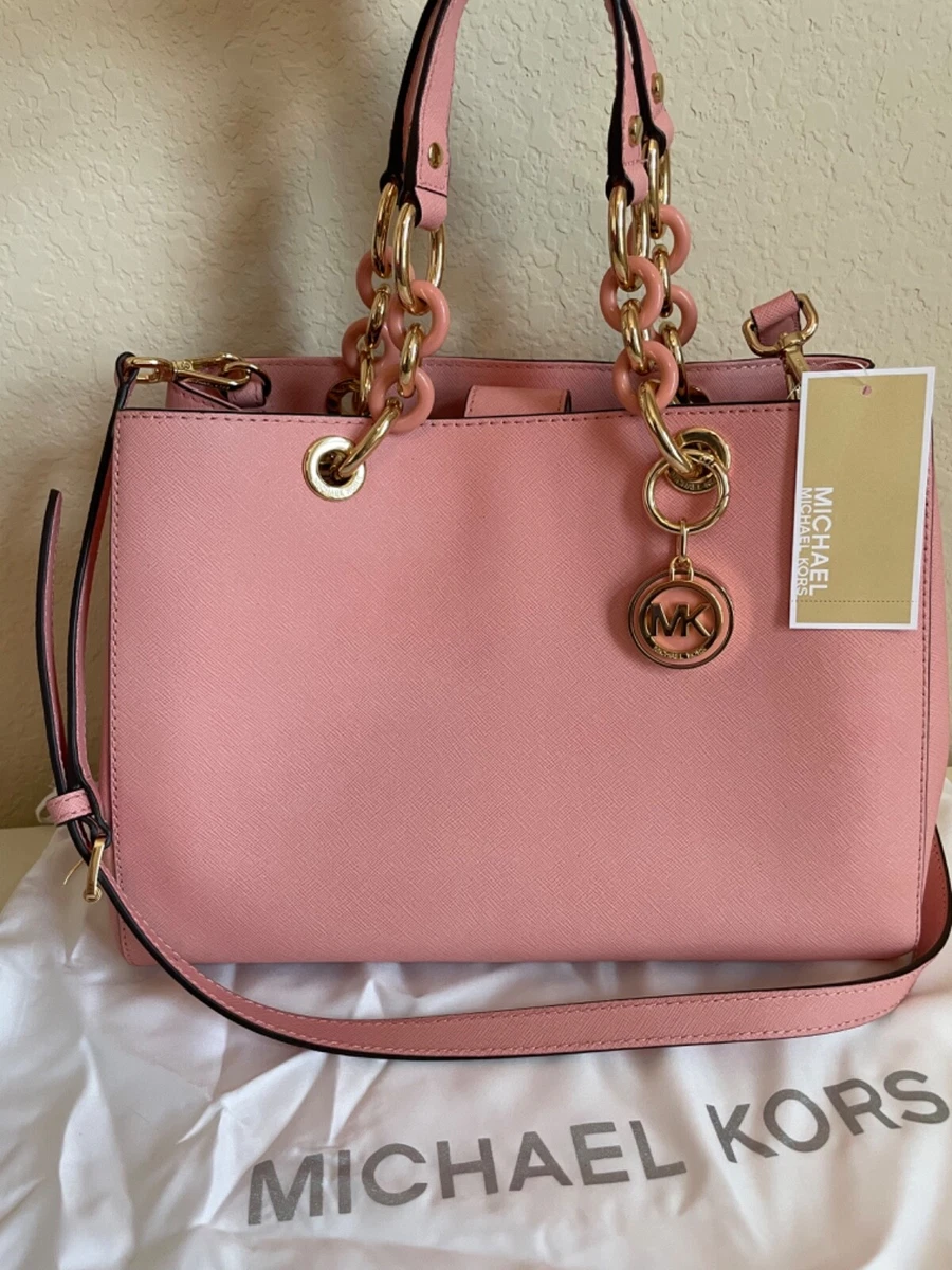 Michael Kors Cynthia MD Satchel Pale Pink Gold Chain Bag Saffiano Leather  NWT