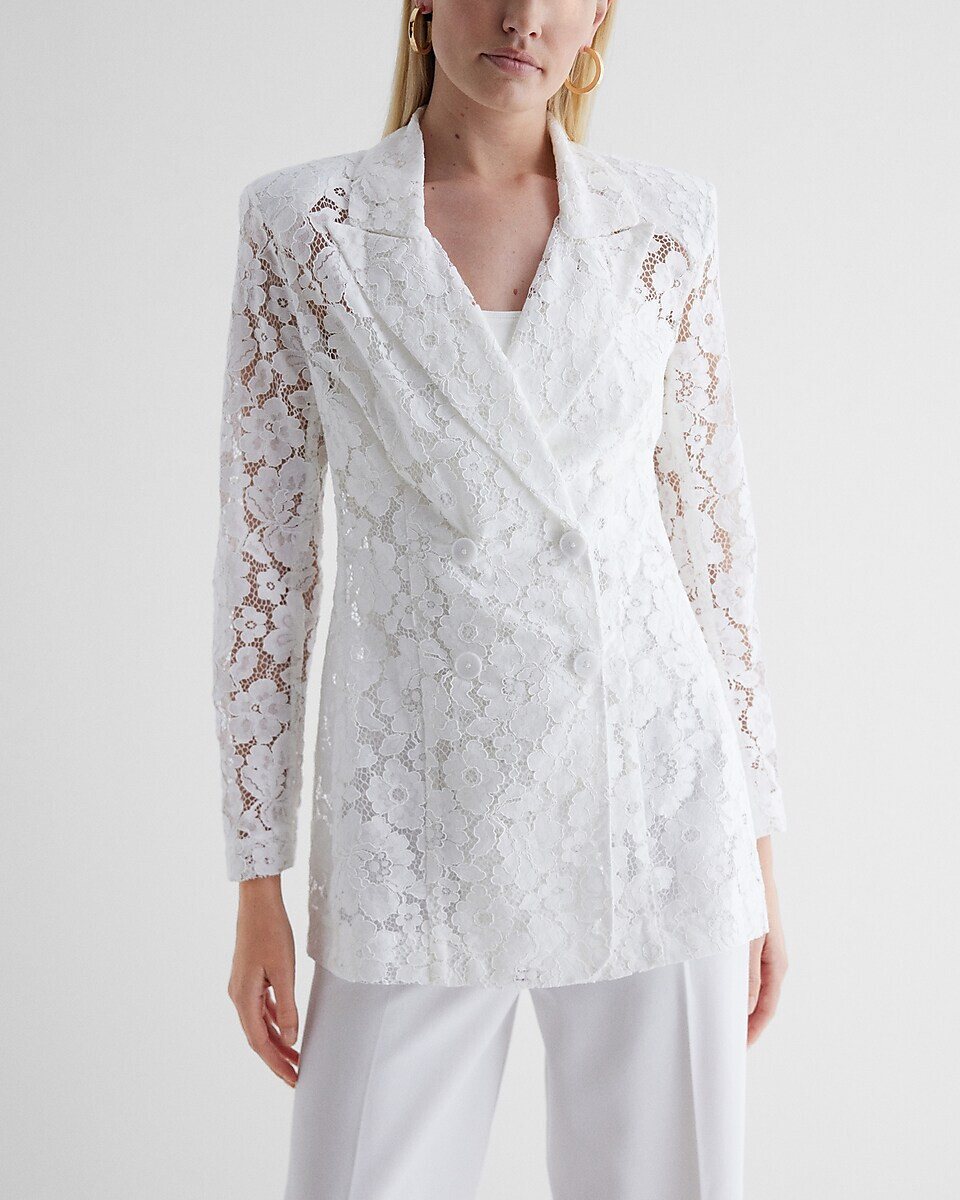 NEW EXPRESS $198 WHITE DOUBLE BREASTED LACE BLAZER SZ S