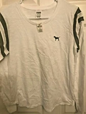 Victoria Secret PINK LONG SLEEVE TEE COTTON CREW T SHIRT Logo Black White S M