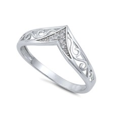 Filigraner Winkel Klar Rund Simulierte Cz Daumen Ring Massiv 14K Weiß Vergoldet