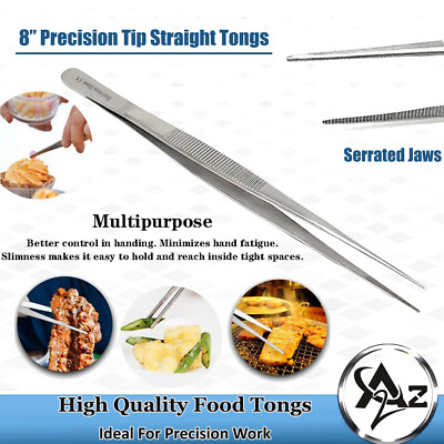 8''Kitchen Tweezer Food Tong BBQ Grill Serrated Pointed Forceps Chef Plating Tool