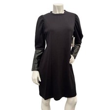 Nine West Women's Faux Leather Long Sleeve Black Short Dress Size 10