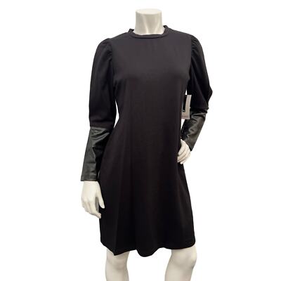 Nine West Women's Faux Leather Long Sleeve Black Short Dress Size 10 | eBay