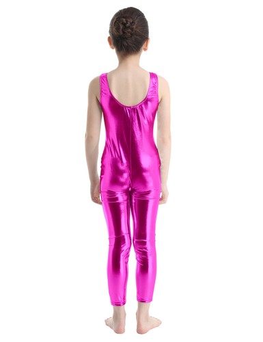 Kid Girls Shiny Metallic Ballet Dance Gymnastics Sports Leotard Unitard Jumpsuit - Picture 88 of 181