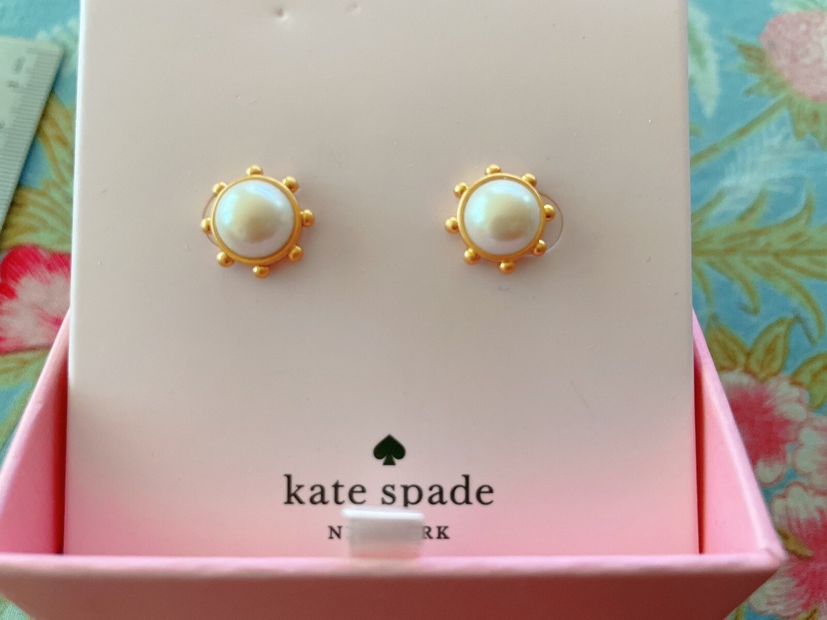 Kate Spade Flying Colors Pearl Stud Earrings, Goldtone, New