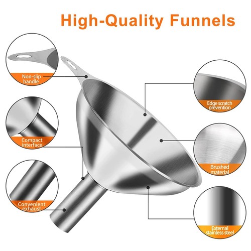 6 Pezzi Mini Imbuti Acciaio Inox per Uso Cucina Grandi Piccoli Imbuti Set 3 - Foto 3 di 6
