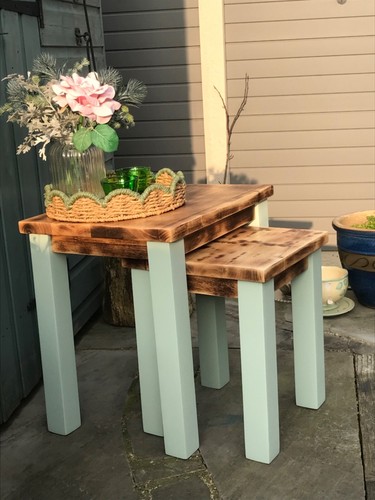 Chunky solid oak dual nesting table’s , scorched - sanded & waxed table top’s - Picture 8 of 22