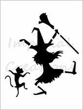 Dancing Witch and Cat Stencil Halloween Design 8.5" x 11" Reusable Sheet S710