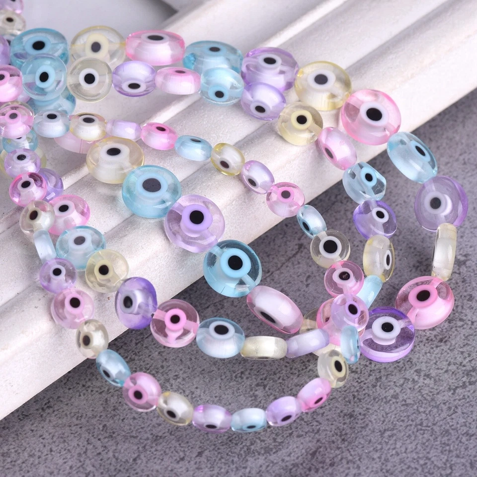 1 Strand 35cm Mixed Eye Flat Round 6/8/10mm Handmade Millefiori Glass Beads - Image 4 of 4