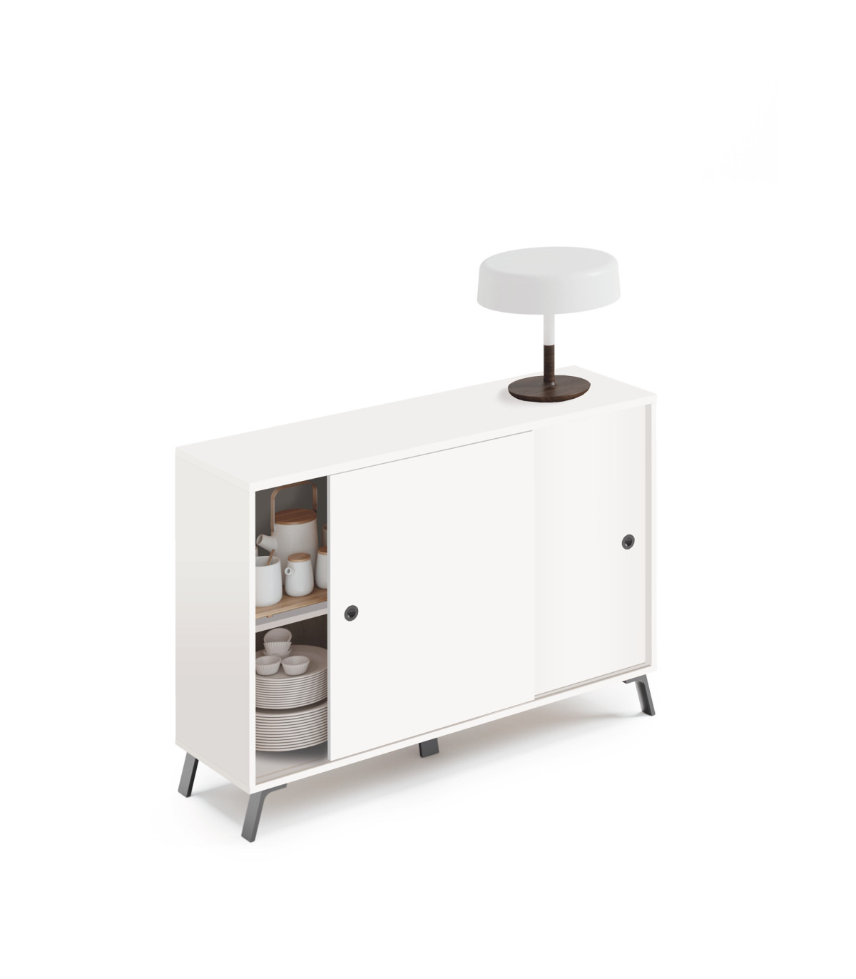 PTARCH, Aparador Kamet dos puertas correderas acabado blanco, 87cm(alto) 120cm(a