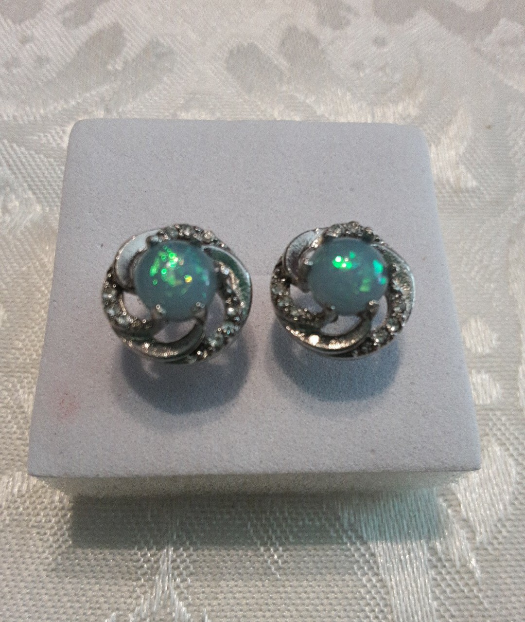 Simulated Blue fire opal stud earrings - image 1