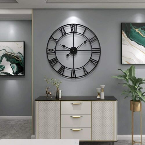 Large Roman Wall Clock Big Numeral Giant Round Face Outdoor Garden 50cm Silent - Picture 9 of 15