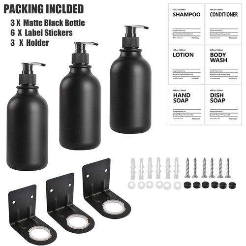 500ml Soap Dispenser With Labels Liquid Lotion Bottle Holder Wall Mounted Hook - Picture 39 of 39