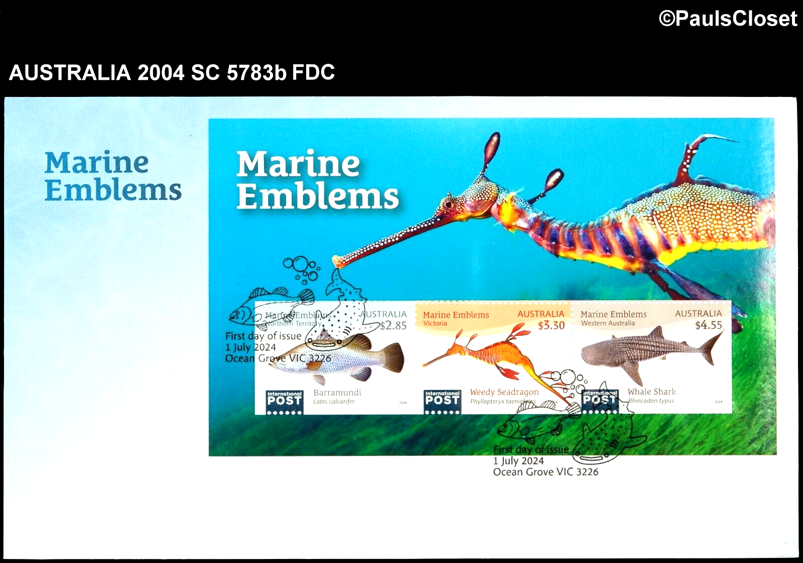 AUSTRALIA 2024 SC 5738b MARINE EMBLEMS SS $2.85, $3.30, & $4.55 SS FDC ...