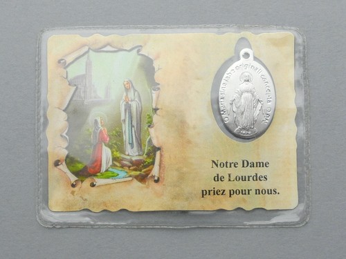 Vintage Religious Holy Card. Saint Virgin Mary and Bernadette. Lourdes. Medal. - Picture 2 of 5