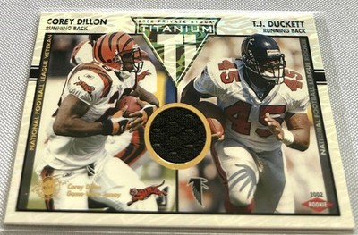 2002 Private Stock Titanium Football Corey Dillon T.J. Duckett RC Relic #d 750