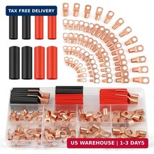 PEASUG Copper Wire Lugs 130Pcs, AWG 2 4 6 8 10 12 Gauge Battery Cable Ends with
