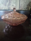 Vintage pink depression glass Covered Candy Dish