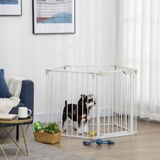 Pet Gate Dog Playpen for Indoor Stair Barrier W/ Walk Through Door White