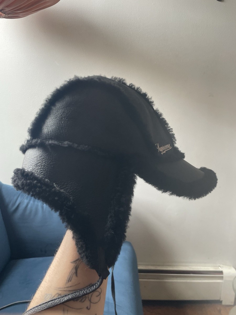 Supreme Black Trapper Hat Faux Fur Lined Ear Flap Winter Outdoor