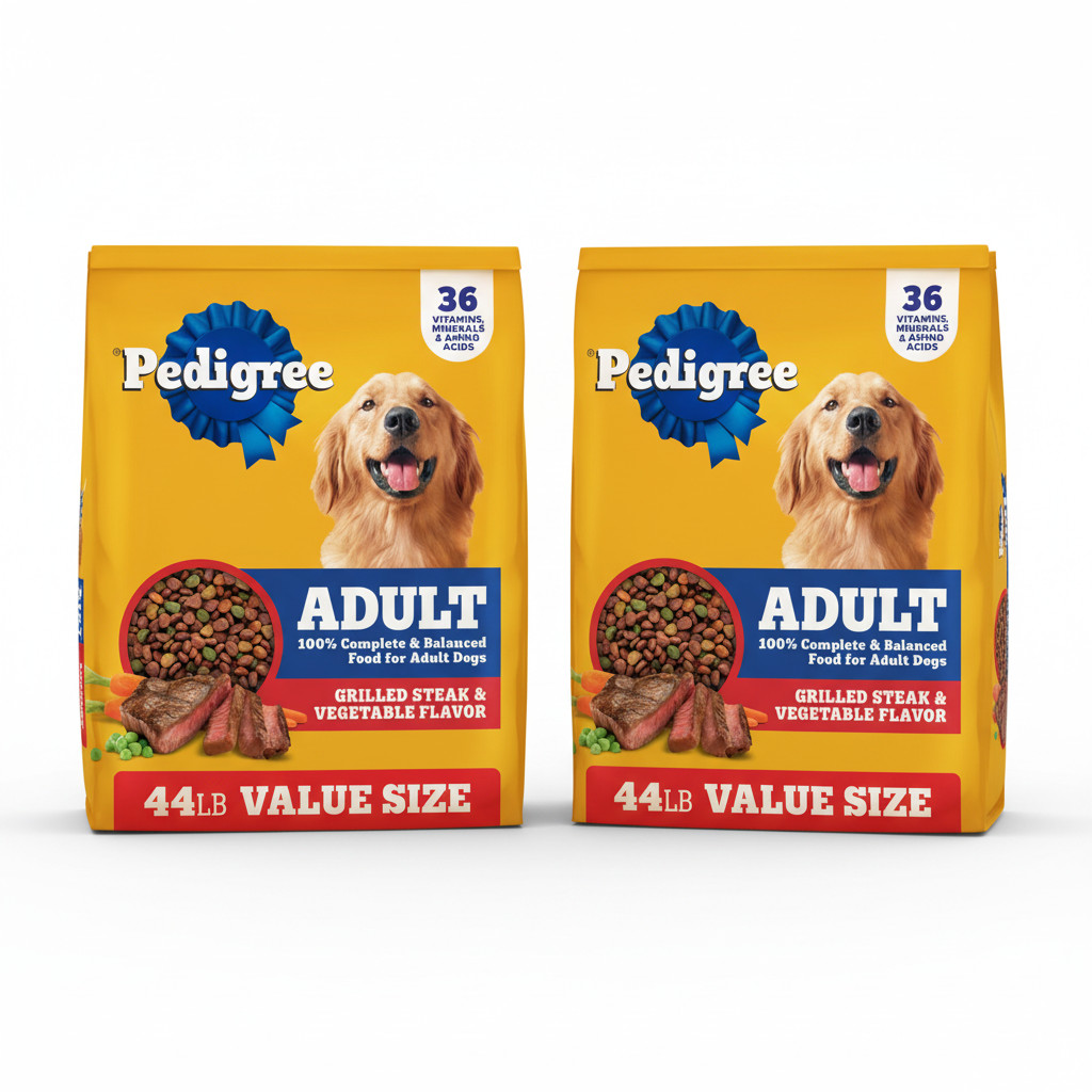 2 PACK Pedigree Complete Nutrition Grilled Steak & Vegetable Dry Dog Food, 44 lb