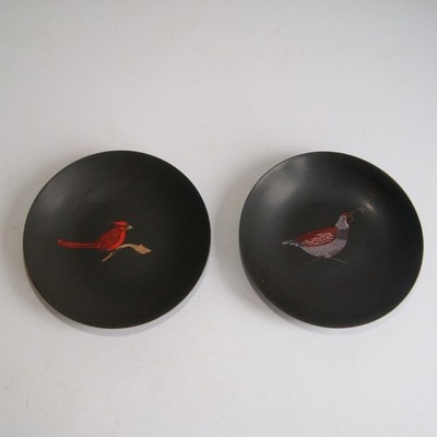 2x Vintage Couroc of Monterey Red Winter Cardinal/Wachtel 8'' Teller