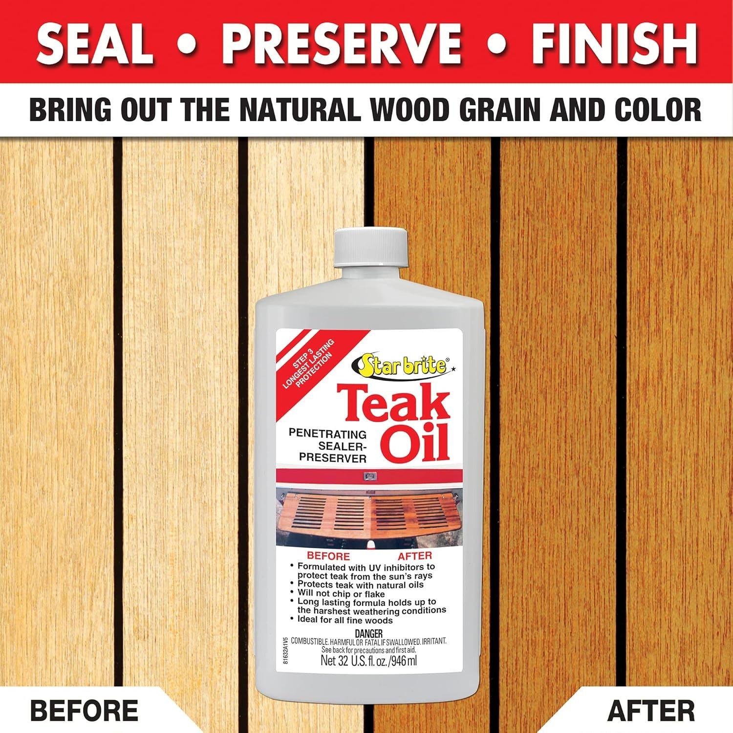 1 Gallon Marine Grade Teak Oil - UV-Resistant Wood Sealer for Boats & Furniture