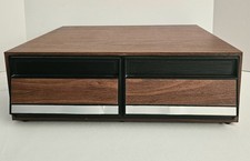 Vintage 24 VHS Tape Holder 2 Drawer Cabinet Storage Case VCR Wood Grain 80's