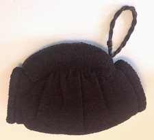 1940's wool boucle fabric hand warmer muff purse with coin purse brown VGC