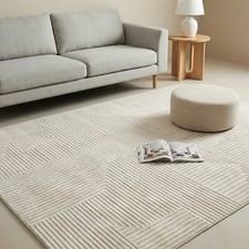 Modern Low-Pile Rug – Non-Slip & Washable for Living/Bed/Hall – Neutral Shag